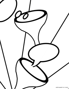 white thought bubble leading to blue funnel to words bubble leading to red funnel to background rays of deeds