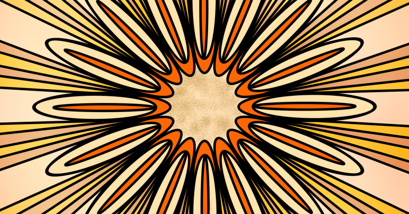 Sunburst flower with sun rays of orange and yellow.