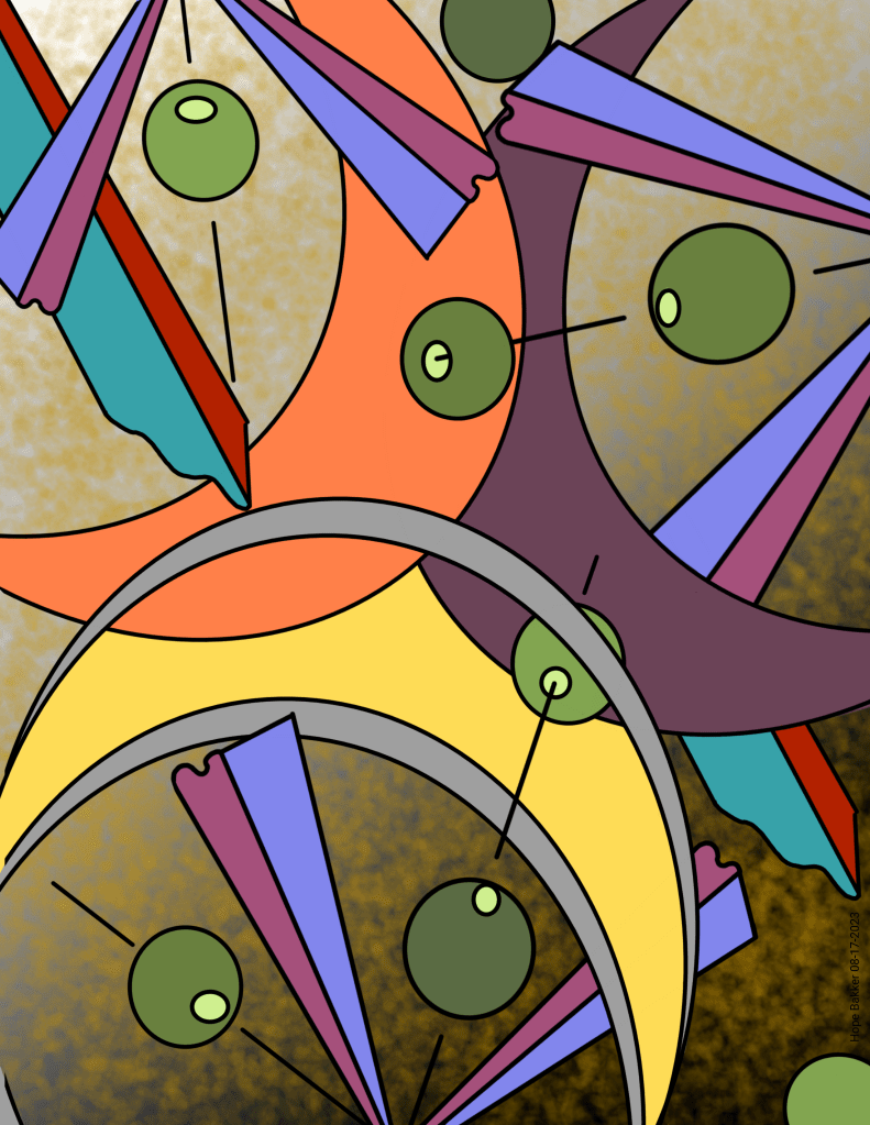 olives on sticks with wedges of fruit scattered about